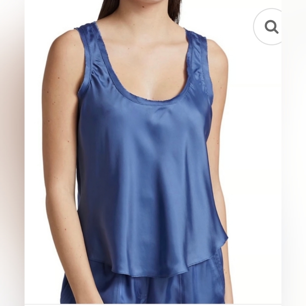 NWT Cinq a Sept Ashleigh Satin Scoopneck Tank 100% Cupro Blue M Medium New!